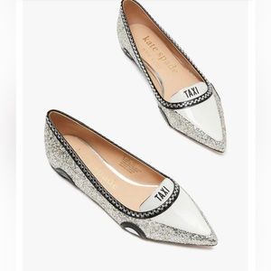 KATE SPADE | Gogo Taxi Flats Sz 9 Black with Silver Glitter | Pointed Toe Flats